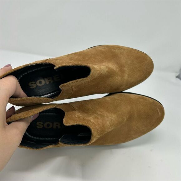 Sorel Lolla Cut Out Bootie Brown Tan Camel Suede Pull On Ankle Boots Size 8.5 - Picture 10 of 12
